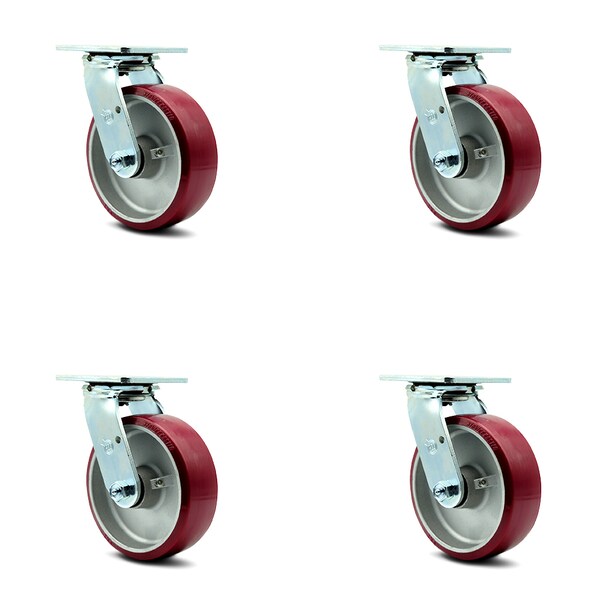 6 Inch Poly on Aluminum Wheel Swivel Caster Set with Roller Bearings SCC